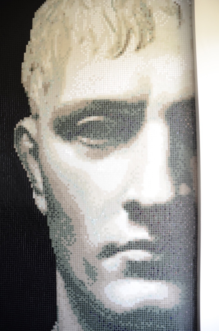 Detailed glass mosaic portrait installation