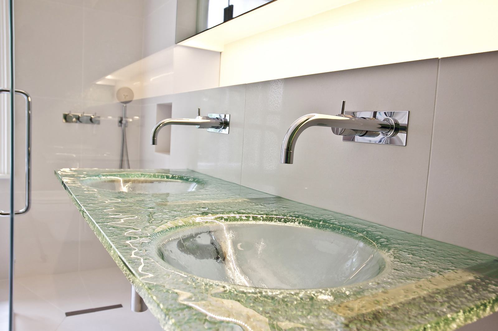 Textured green glass double sink countertop